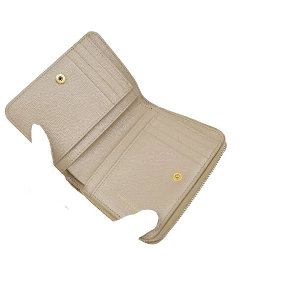 SAINT LAURENT YSL Logo Compact Bifold Wallet Leather Beige 258-082825 - Picture 10 of 15